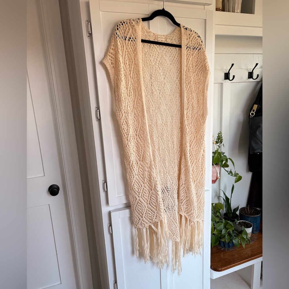 Altar'd State beige crochet fringe cardigan size Lg